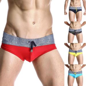 Трусы плавательные штаны для мужчин лоскутное сексуальное нижнее белье мужские нейлоновые брендовые полосатые дышащие плавки W0323