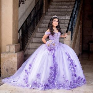 Purple Sweetheart Ball Gown Quinceanera Dress for Girls Beaded Party Gown Applices 3Dflower Prom Dresses Vestido de 15 Anos