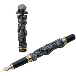 Pennor Gray Jinhao Snake Metal Fountain Pen Skull Skeleton Pen Cap tung bläck Pen Iridium EF/F/M // Bent NIB Office Business Writing Pen Pen Pen