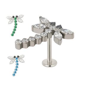 Navel Bell Button Rings G23 PIERC Dragonfly ear stud Zircon Paved Tops Labret Lip Ring Cartilage Tragus Earring Helix Body Piercing Jewelry 230628