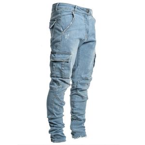 Mens Jeans Comfortable Cool Multi Pockets Solid Color Men Comfy Cargo Stretchy Trousers 230629