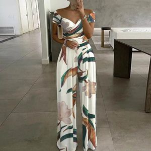 Print Wide Leg Jumpsuit Rompers Women Sexy Off Shoulder Jumpsuits Long Playsuit Free Ship