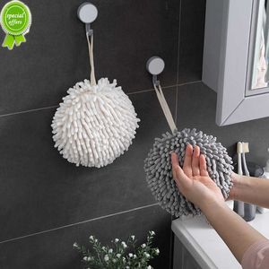 New 2-Color Soft Hand Towel Ball Thick Super Absorbent Wall-Mounted Hanging Wipe Cloth Velvet Sponge Bathroom Kitchen Accessories