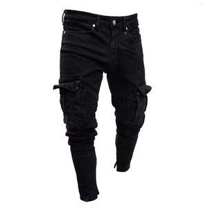 Мужские джинсы состаренные байкерские мужские рваные облегающие джинсовые брюки брюки