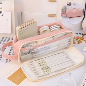 Large Capacity Pencil Bag 3 Layers Stationery Holder Box Ins Style Pen Case Zipper Pouch Student School Supplies
