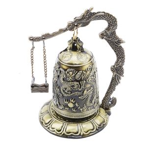 Dekorativa föremål Figurer Utsökta antika hemdekoration Zinklegering Vintage Style Bronze Slot Dragon Carved Buddhist Bell Chinese Geomantic Artware 230629