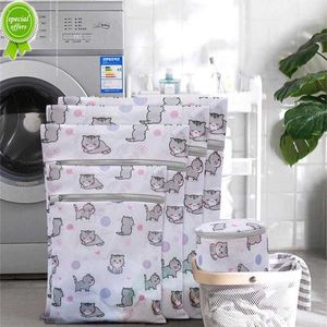 Laundry Wash Mesh Bag Cat Printing Zippered Clothing Foldable Protection Washing Net Filter For Lingerie Underwear Socks Clothes