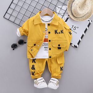 Kläder sätter höstbarn kläder Baby Boys Jacket kostym t-shirt byxor 3st.