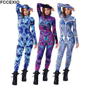 Macacão Feminino Macacão FCCEXIO Festa de Halloween Abstrato Geometria Impressão 3D Feminino Macacão Magro Sexy Carnaval Cosplay Comes Fancy Bodysuit 2023 J230629