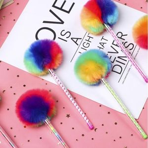 Pennor 30 datorer/Lot Kawaii Rainbow Hairball Gel Pen Söt 0,7 mm svart bläck Signatur Pennor PRESIDAL Presentkontor