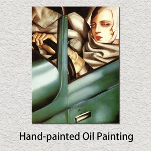 Pintura a óleo de arte de parede abstrata Tamara no carro verde pintura em tela pintada à mão para decoração de parede de casa