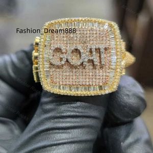 Rapparens helt isade hiphopmästerskapsring 3D -mönster 925 Silver Moissanite Diamond Mens Iced Out Ring