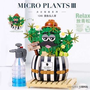 Blokları Yaratıcı Komik Kaktüs Yapı Taşları Simülasyon Etli Saksı Yeşil Bitki Çiçek Modeli Mini çocuk Oyuncak Hediye R230629