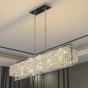 Lampade a sospensione Lampadari Modern Luxury Sala da pranzo Lampada a LedStraight Lustre Acciaio cromato K9 Crystal Hang Rod Sospendere le luci Apparecchi