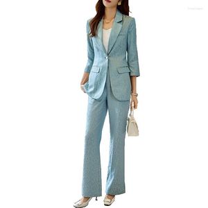 Kadın İki Parça Pantolon 2023 İlkbahar Yaz Kadın Takım Elbise Zarif Baskı Rahat Set Kore Femme Ofis İş Elbiseleri Kıyafetler Blazer Ceketler Ve 2