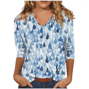 Koszule damskie T Summer Ethnic plus size swobodne koszulki dla kobiet moda 3/4 rękawów V szyja Tops Lady Floral Print Comfort T-shirt