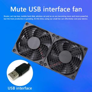 Datorkylningar fläktar USB Tyst värmekylning Dual Cooler Fan för trådlös router Set-Top Box Weatsinfor Multianal Ventilator Supplies