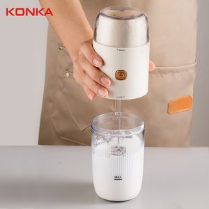 Moedores de café manuais KONKA Moedor de café batedor de leite batedor elétrico portátil fabricante de espuma 3 em 1 xícara de café para casa viagens carregamento USB batedor ferramentas 230628