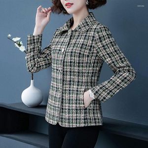 Women's Jackets 2023 Spring Autumn Plaid Middle-aged Jacket Women's Korean Fashion Single-breasted Coat Female Outerwear Overcoat Tops