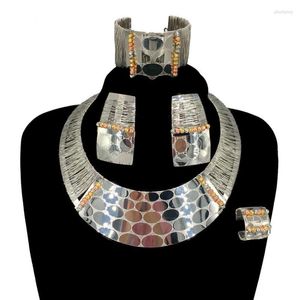 Halsband örhängen set kvinnor lyx dubai brasiliansk guld färgglad örhänge ring armband bröllopstillbehör dekoration smycken fhk13807