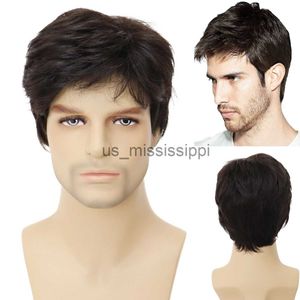 Perucas sintéticas perucas curtas para homens cabelo sintético peruca marrom escuro com bang traje de halloween para homem peruca cosplay carnaval festa marrom branco cinza x0826