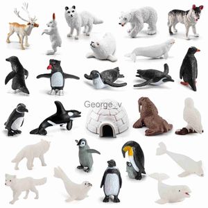 Minifig 26pcs North Pole Animal Toy Figurines Set Penguins Reindeer Beluga Whales Arctic Animal Kit Model Educational Toy Birthday Gifts J230629