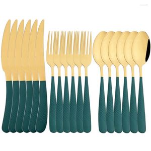 Dinnerware Sets 18Pcs Green Gold Cutlery Set Stainless Steel Western Dinner Knife Fork Spoons Flatware Kitchen Wedding Tableware