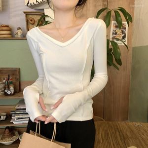 Women's T Shirts Women Clothing 2023 Spring Autumn Korean Style Fashionable V Neck Design Sense Slim Underdirt långärmad skjorta