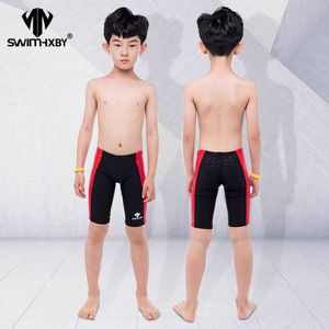 Roupa de banho HXBY para meninos, roupa de banho profissional para crianças, roupa de banho Bris masculina, calções de banho masculinos, shorts, maiô HKD230628