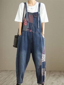 Neue Vintage Denim Patchwork Overalls frauen Sommer Mode Druck Spleißen Streetwear Ankle-länge Hosen einteiliges