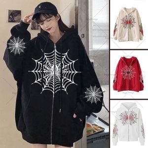 Men S Polos Y2K American High Street Spiderweb överdimensionerade tryckta hoodie män goth punk harajuku dragkedja casual lös tröja 230629