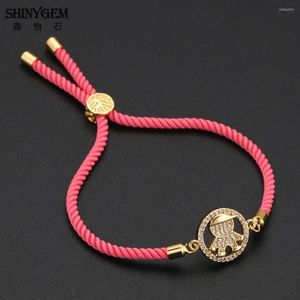 Charm Bracelets ShinyGem 15 21mm Boy Gold Plating Micro Inlay Zircon Connector Adjustable Braid Rope Chain Handmade For Women
