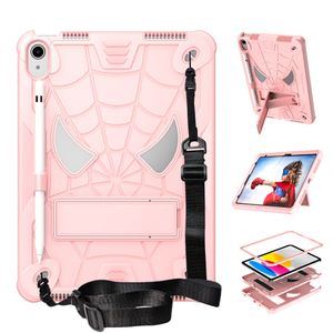 Kids Tablet PC Cases for iPad Air 5 4 10.9 Inch 3 Layers Kickstand Protective Anti-shock Cover with Invisible Stand Shoulder Starp Spider Pattern