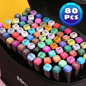 Marker 80 Colori Set di penna marcatore a doppia testa di pilota animazione Student Drawer Marker Kids Painting Pens WaterColor Pen School Supplies