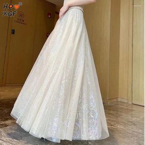 Gonne moda vintage vita alta tulle midi pieghettato fodera donna maglia pizzo patchwork harajuku danza damigelle lunghe