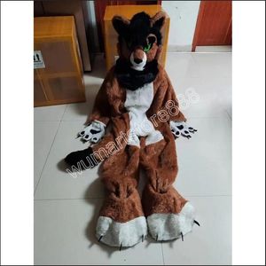 Fursuit Long Fur Husky Dog Fox Mascot Costumes Halloween Christmas Event Rollspelande kostymer Rollspel klänning päls set kostym