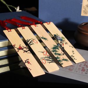 ブックのためのest木製ブックマークレトロペイントされたプラムランラン竹の菊の学生読書文房具