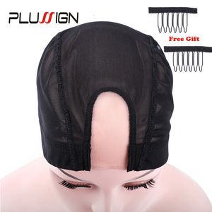 Wig Caps Plussign Wig Caps For Making Wigs 1Pcs U Part Ventilated Wig Cap With 2Pcs HairWIG Combs Mesh Dome Cap Small Medium Large Size 230629
