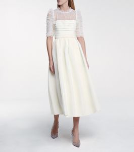 Auth S-elf Portrait small stand neck, medium sleeved off white dress, long skirt, small belt for delivery