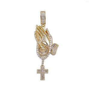 Pendant Necklaces Cubic Zirconia Iced Out Bling Praying Hands Cross Pendants CZ Hand Of Prayer Charm Fashion Jewelry Charms