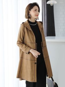 Kvinnor läder 2023 mode av hög kvalitet äkta jackor koreansk huva jacka kvinnlig fårskinn kappa mujer chaq