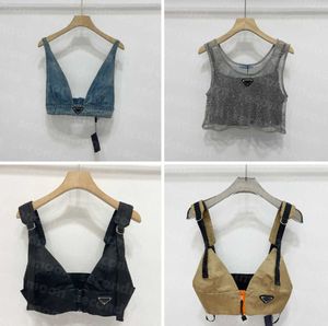 Shiny Rhinestone T Shirts Women Denim Sling Vest Sexy Cropped Top Party Tank Tops V Neck T-Shirt Bra Fashion design866yy