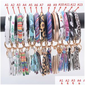 Keychains Lanyards 13 Styles Leather Wrap Tassels Armband Keychain Custom Wristlet Armband Tassel Mti-Pattern Bangle Round Key DHQ6B