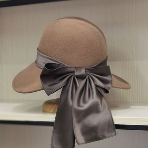 Autumn/winter Japanese wool fedora vintage ribbon bow big streamer basin hat fashion French Bowler hat designer bucket hat