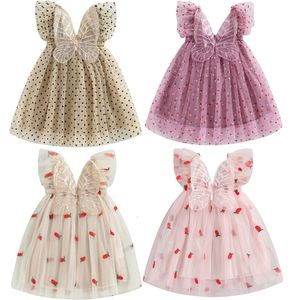 Платья для девочек, платье на бретелях для маленьких девочек, летняя одежда, 3D, крылья бабочки, сетчатая пачка принцессы, детский праздничный костюм без рукавов 230628