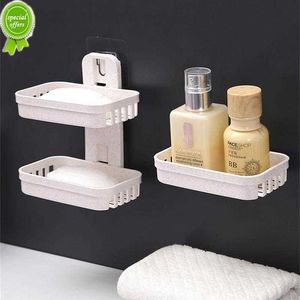 Double Layer Soap Dish Holder Punch-Free Wall Mounted Drawer Draining Holder Kitchen Sponge Storage Box Bathroom Organizer Rack