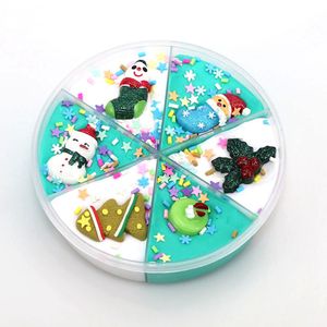 6 Grids Cartoon Slime Toys 120ml Christmas Seris Cookies Diy Soft Slime Fluffy Cotton Mud Charms Additives Clay Supplies 2162
