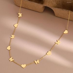 Hänge halsband rostfritt stål ljus lyxiga fjärilshjärtor små hängen trendiga choker kvinnlig kedja halsband för kvinnliga smycken