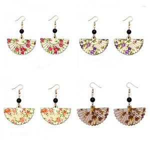 Dangle Earrings Chinese Style Folding Fan Modeling Handmade Wooden Drop Hanging National Earring Women Jewelry