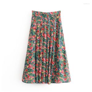Юбки Новейший дизайн Женская юбка с цветочным принтом Приморский праздник Девушка Милая плиссированная длинная